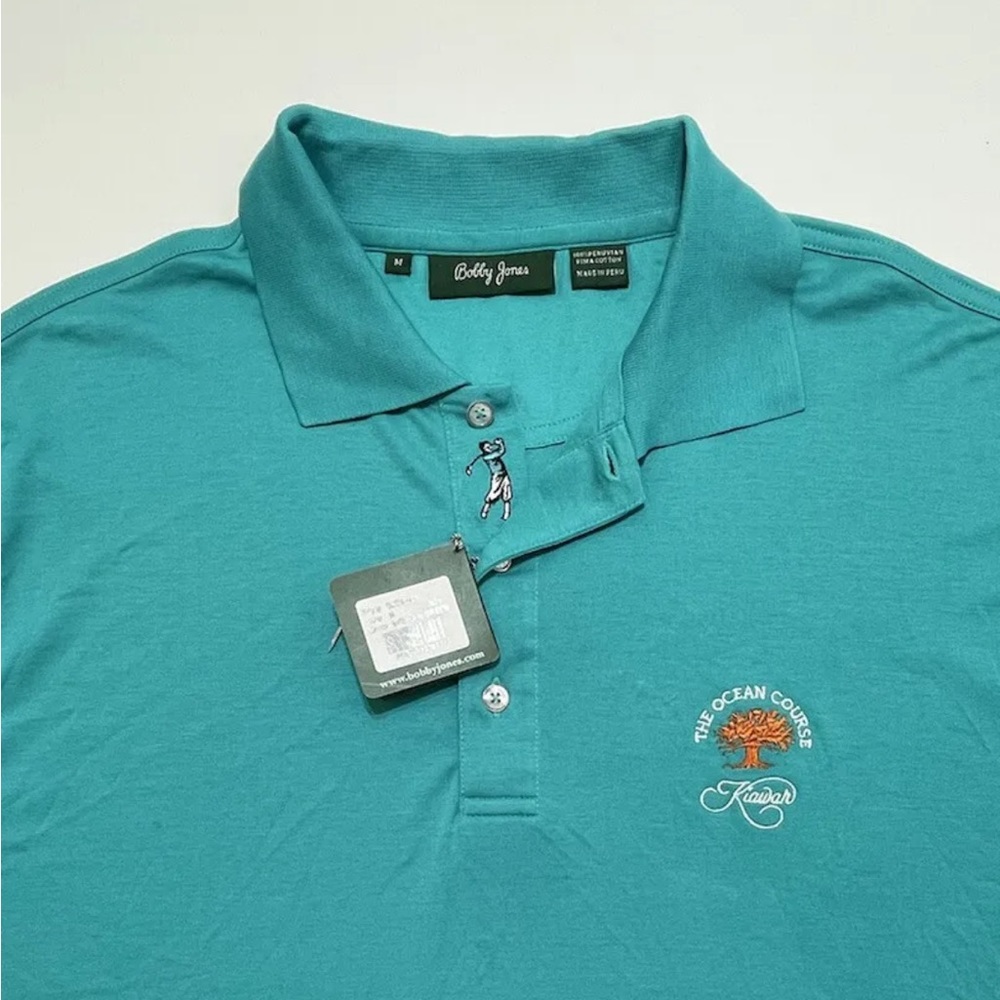 NWT Bobby Jones Polo Golf Shirt Medium The Ocean Course Kiawah Viridian Green